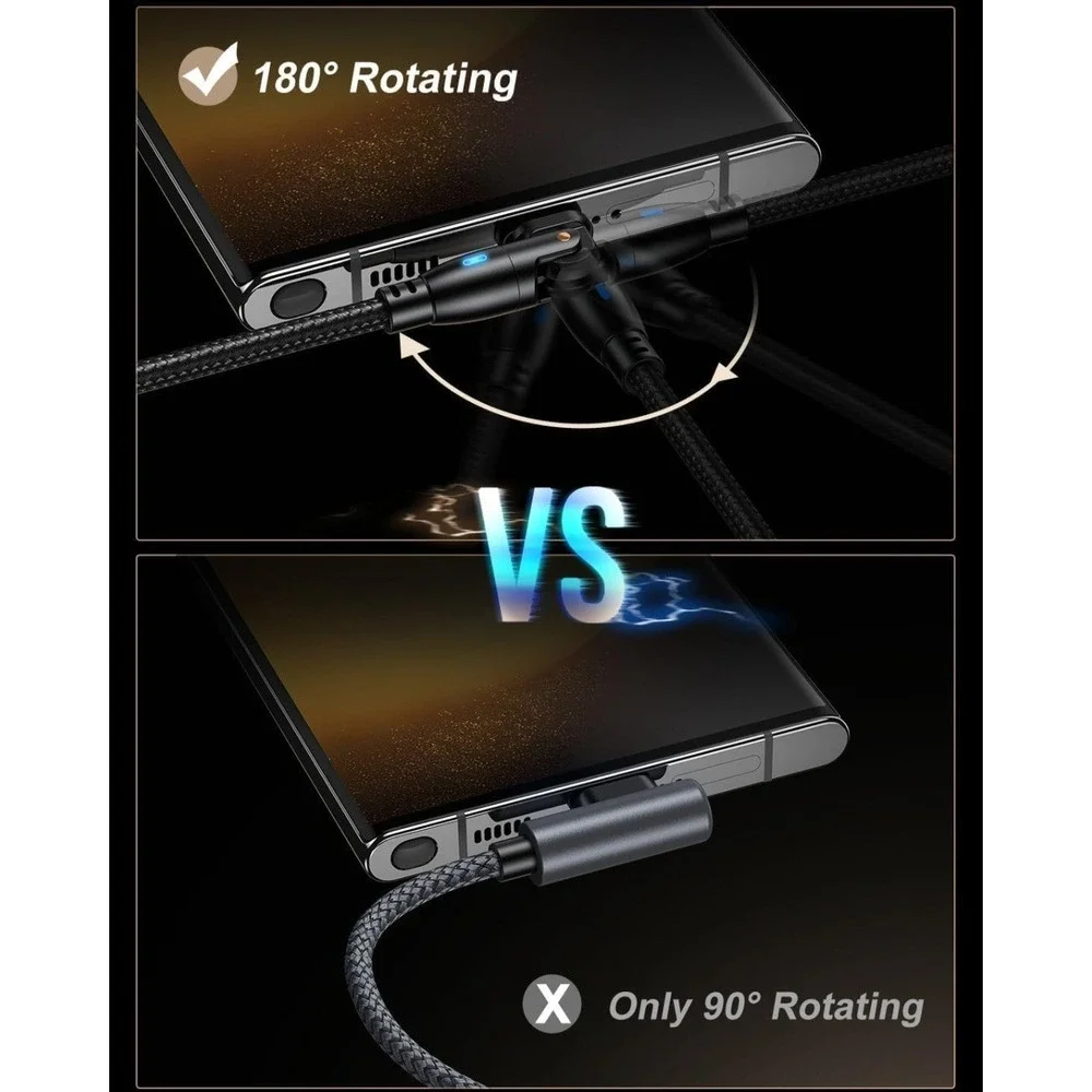 180° USB-C to USB-C Fast Charge PD 60W‎ Cable for Samsung Galaxy Phone~3 ft~NEW